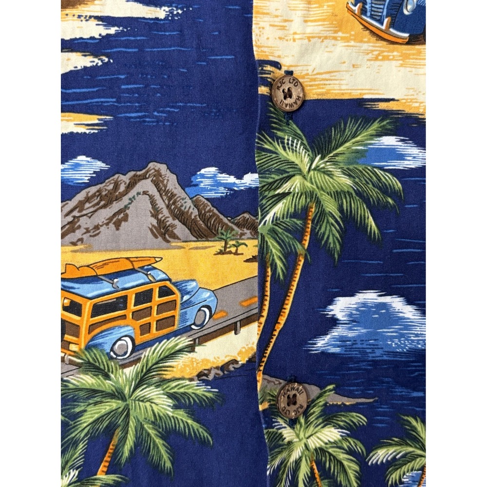 RJC Hawaiian Aloha Shirt Men's 2XL Made in Hawaii Surf Woody VW Bus Beach Camp - Picture 5 of 11